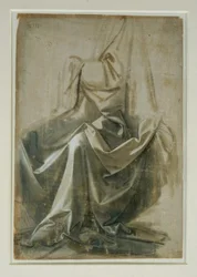 Estudio de vestimenta de una figura sentada